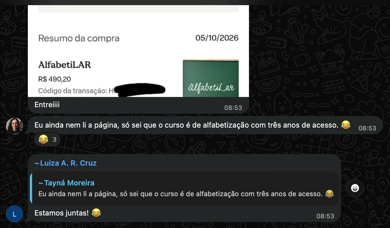 Comprovante de compra e mensagens de Tayná e Luiza